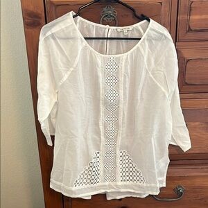 Calvin Klein White Embellished 3/4 Sleeve Blouse NWOT